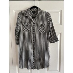 Fox Racing Womens Small Black Plaid Shift Button Front Dress